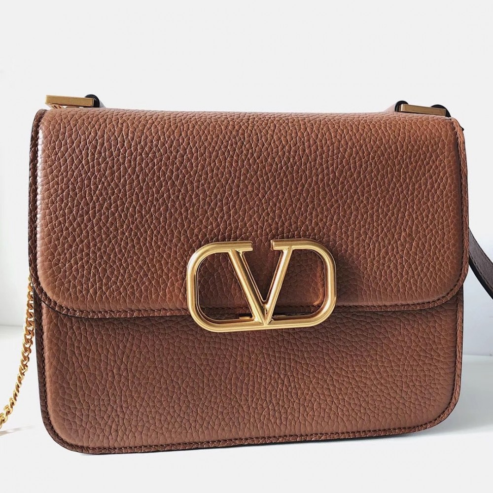 Valentino Vsling Large Shoulder Bag In Brown Grained Calfskin LDBS245761