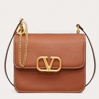 Valentino Vsling Large Shoulder Bag In Brown Grained Calfskin LDBS245761