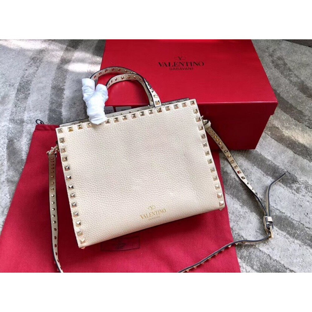 Valentino White Small Rockstud Top Handle Bag LDBS245763