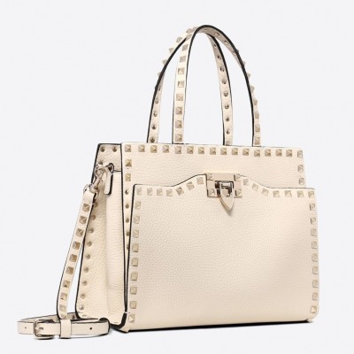 Valentino White Small Rockstud Top Handle Bag LDBS245763