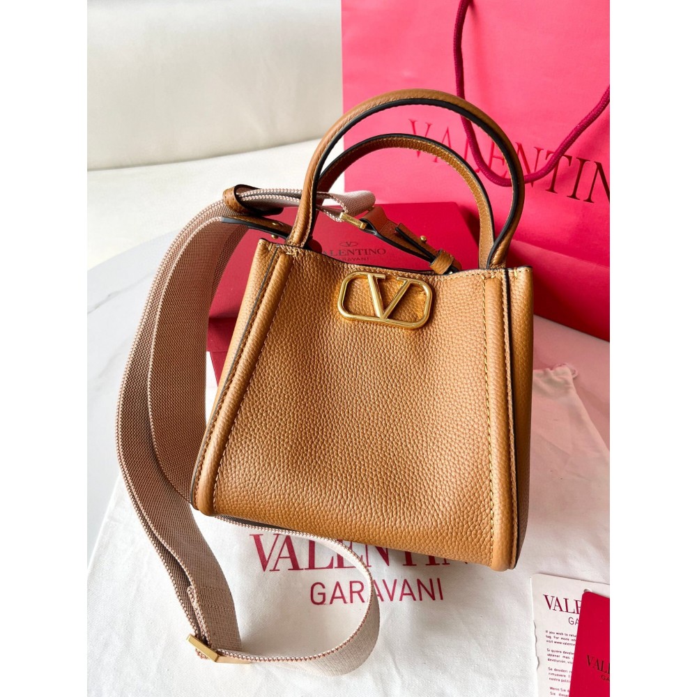 Valentino Alltime Small Bag in Brown Grained Calfskin