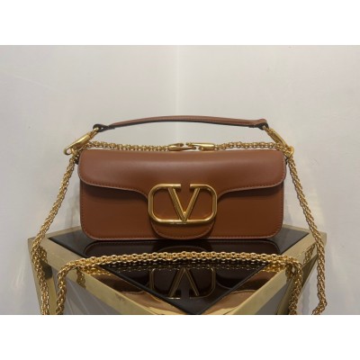 Valentino Loco Large Shoulder Bag In Brown Calfskin