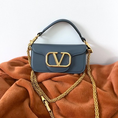 Valentino Loco Small Shoulder Bag In Blue Calfskin