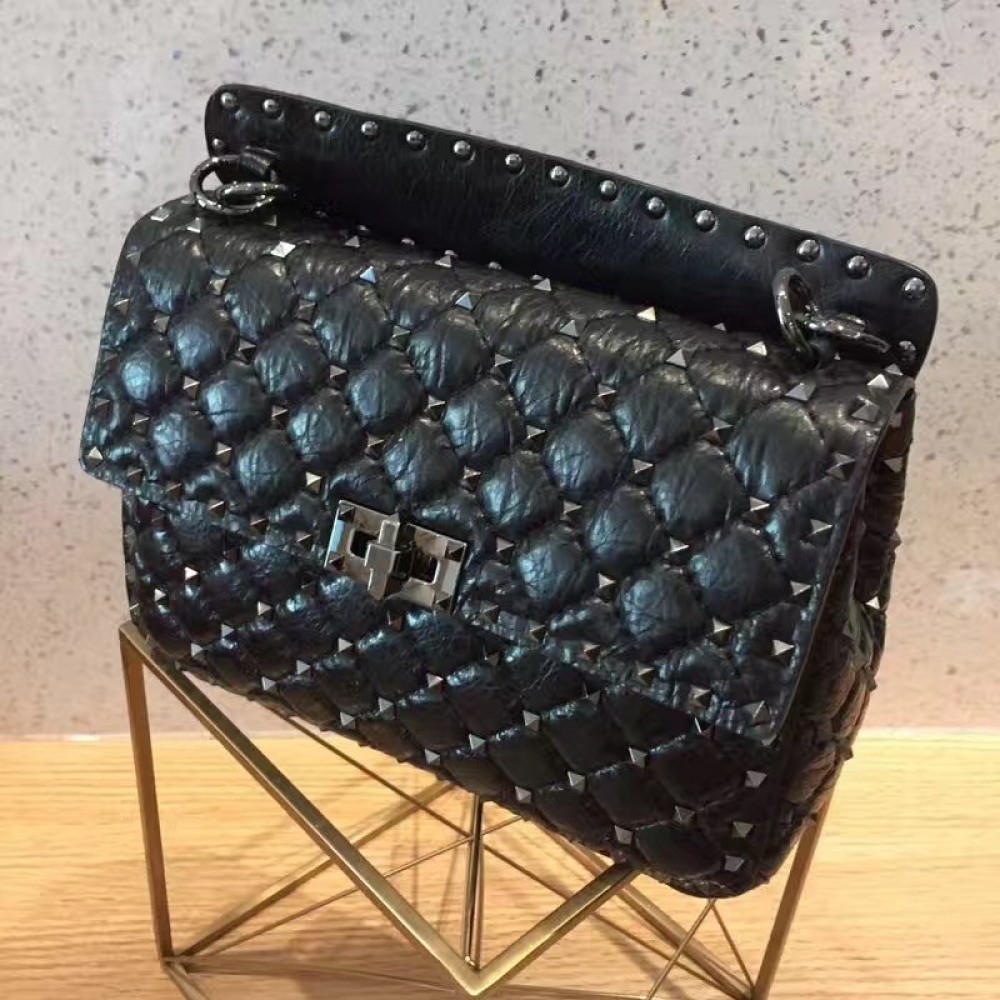 Valentino Medium Rockstud Spike Chain Black Bag