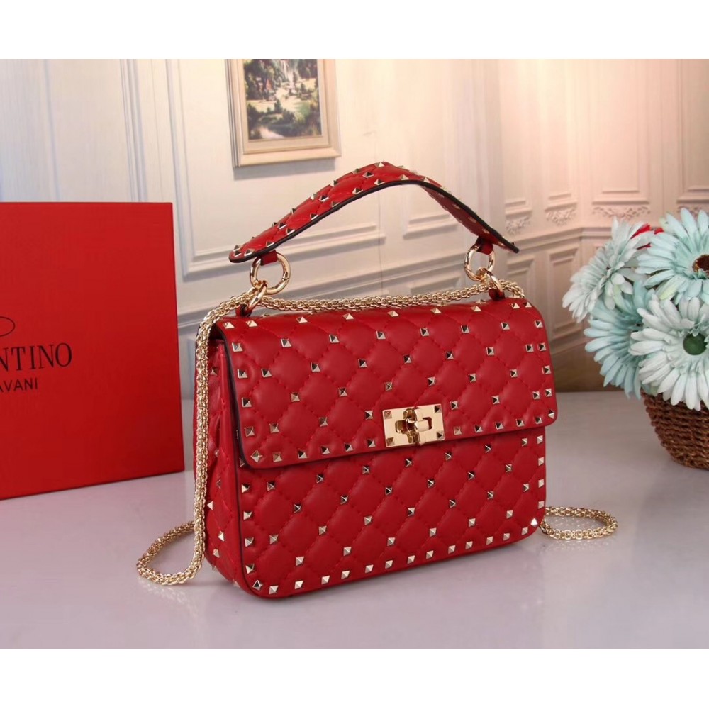 Valentino Medium Rockstud Spike Chain Red Bag