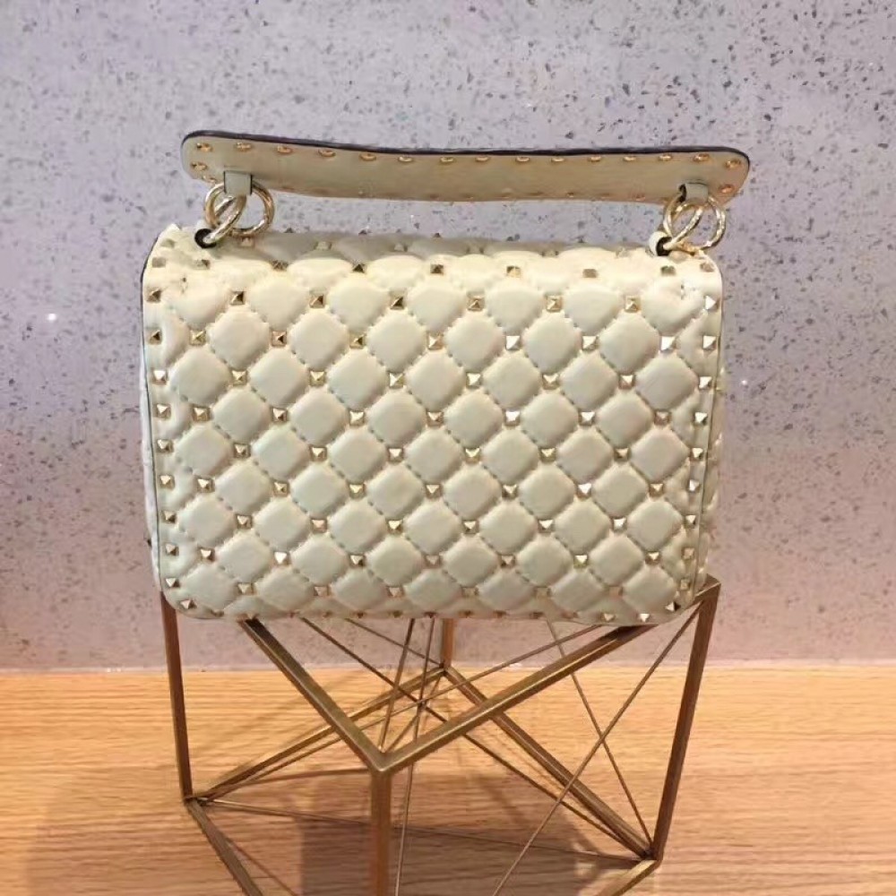 Valentino Medium Rockstud Spike Chain White Bag