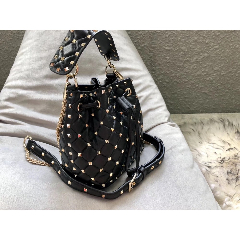 Valentino Mini Rockstud Spike Bucket Black Bag