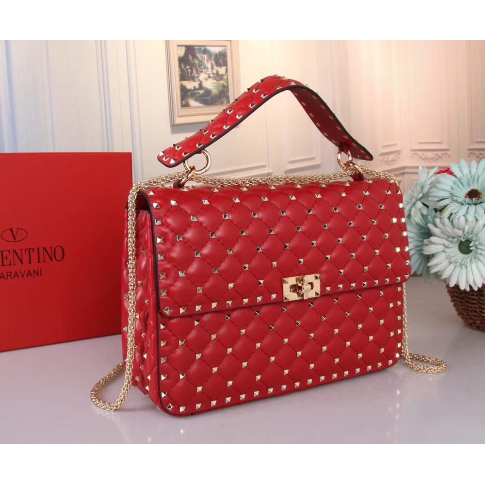 Valentino Red Large Free Rockstud Spike Chain Bag