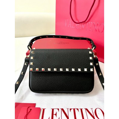 Valentino Rockstud Pouch Bag in Black Grained Leather