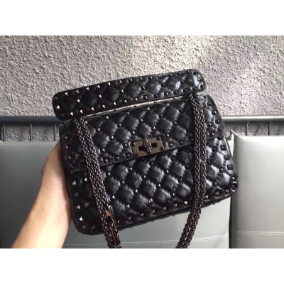 Valentino Rockstud Spike Medium Bag In Crinkled Nappa Lambskin