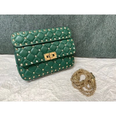 Valentino Rockstud Spike Small Bag In Green Nappa Lambskin