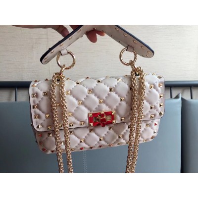 Valentino Rockstud Spike Small Bag In White Lambskin