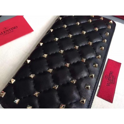 Valentino Rockstud Spike Zip Wallet In Noir Lambskin