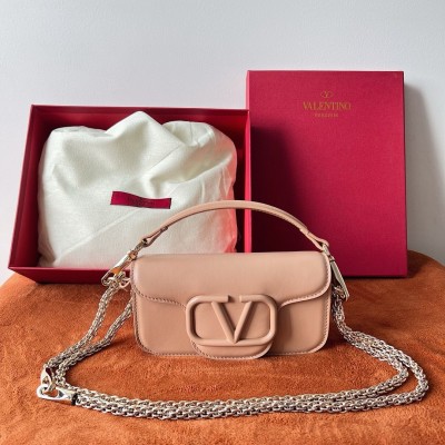 Valentino Small Loco Shoulder Bag in Powder Beige Leather