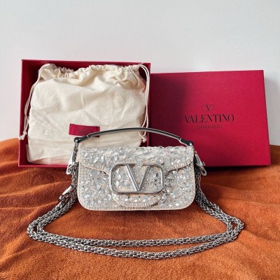 Valentino Small Loco Shoulder Bag with Silver Crystals