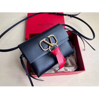 Valentino Small Vring Crossbody Bag In Black Calfskin